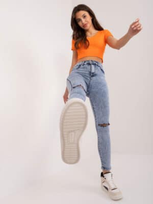 Стилни дънкови панталони – Тъмносин – 376223