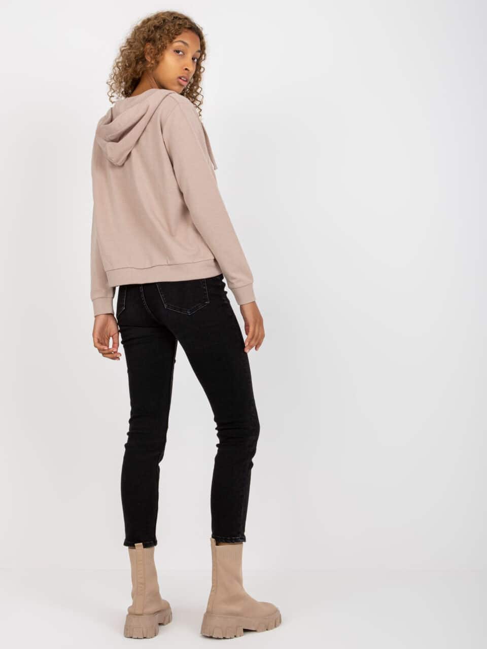 Стилна блуза с качулка – Тъмнобежов – 260928