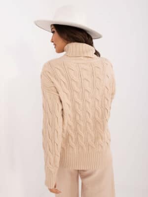 Шикозен пуловер с висока яка – Бежов – 557684