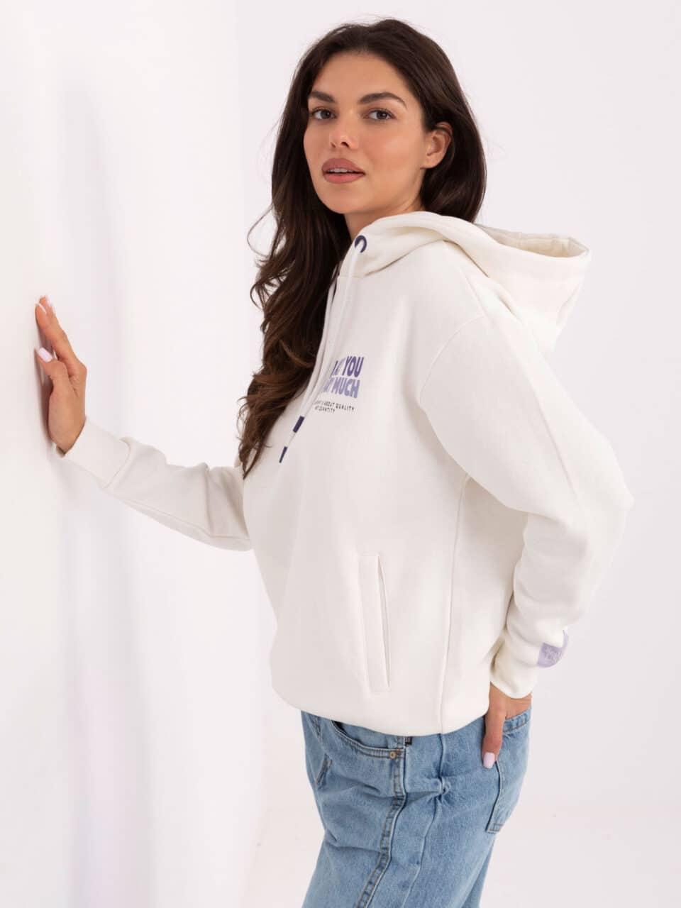 Стилна блуза с надпис – Бял – 975039
