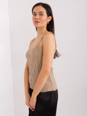 Елегантен комплект потник и жилетка – Тъмнобежов – 474318