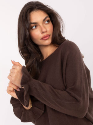 Стилен дамски пуловер – Тъмнокафяв – 062193