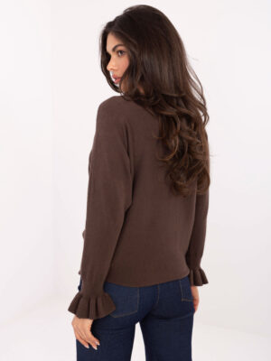 Стилен дамски пуловер – Тъмнокафяв – 062193