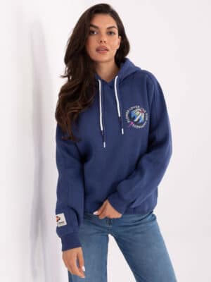 Екстравагантен суитшърт с щампа – Тъмносин – 910375