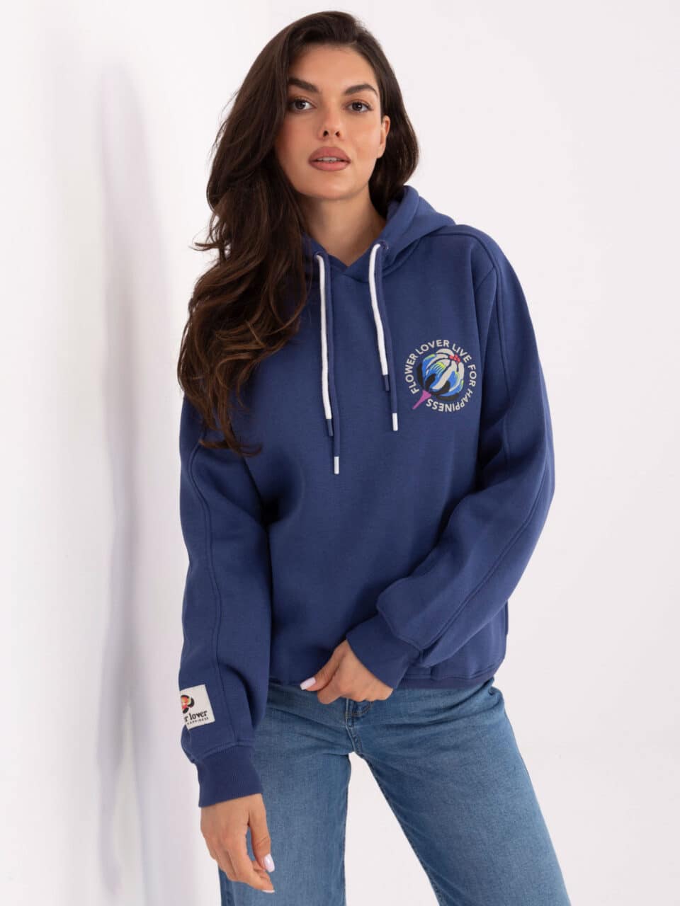 Екстравагантна блуза с надпис – Тъмносин – 910375