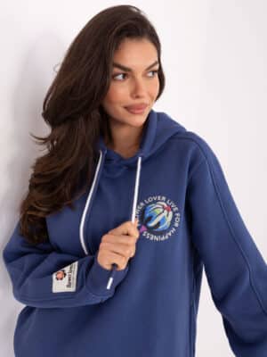 Екстравагантен суитшърт с щампа – Тъмносин – 910375