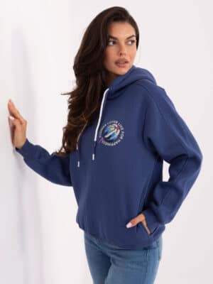 Екстравагантен суитшърт с щампа – Тъмносин – 910375