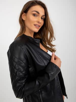 Стилна яке от еко кожа – Черен – 387311