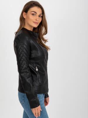 Стилна яке от еко кожа – Черен – 387311