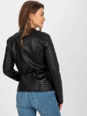 Стилна яке от еко кожа – Черен – 387311