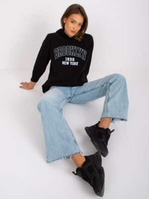 Памучен суитшърт с надпис – Черен – 158539