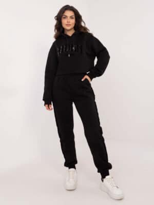 Стилен памучен комплект – Черен – 001437