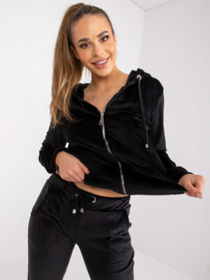 Луксозен велурен комплект панталон и суитшърт – Черен – 176199