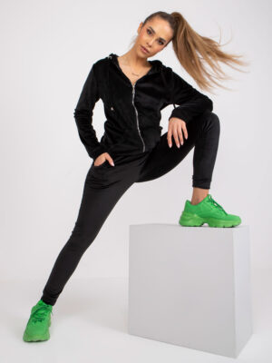 Луксозен велурен комплект панталон и суитшърт – Черен – 176199