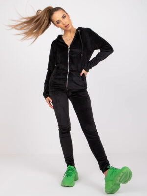 Луксозен велурен комплект панталон и суитшърт – Черен – 176199