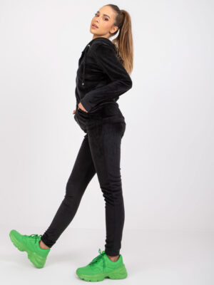 Луксозен велурен комплект панталон и суитшърт – Черен – 176199