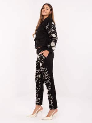 Елегантен комплект с апликации – Черен – 058578