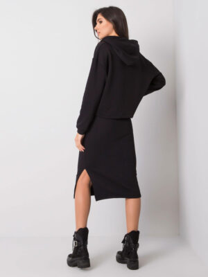 Стилен комплект пола и суитшърт – Черен – 87419