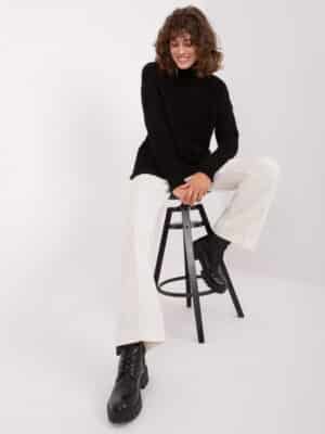 Стилен пуловер с поло яка – Черен – 474059