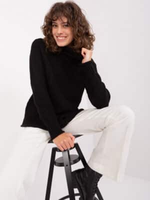 Стилен пуловер с поло яка – Черен – 474059