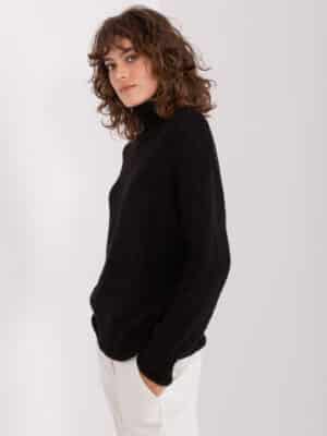 Стилен пуловер с поло яка – Черен – 474059