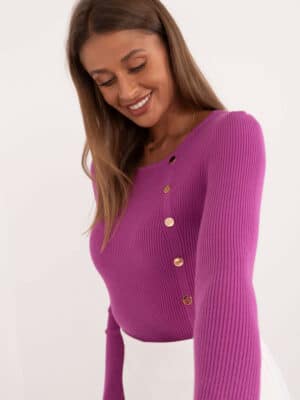 Елегантен класически пуловер – Тъмно лилав – 562497