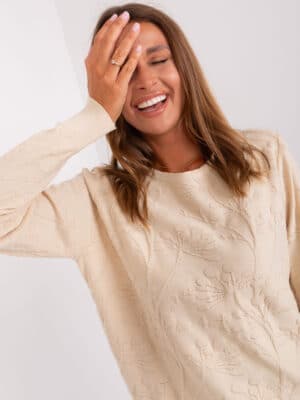 Класически памучен пуловер – Бежов – 447282