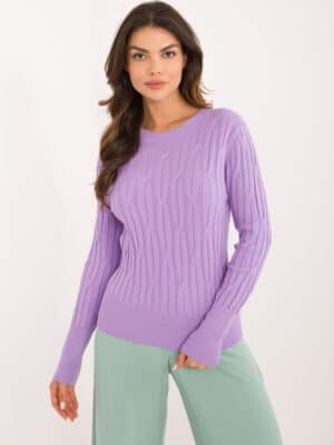 Стилен класически пуловер – Светло лилав – 560431