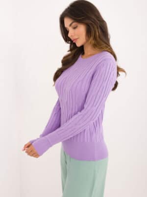 Стилен класически пуловер – Светло лилав – 560431