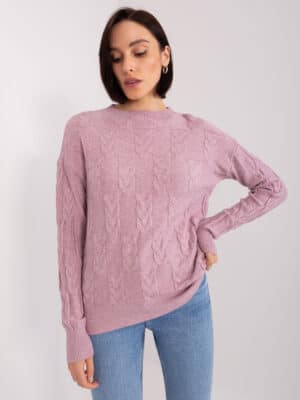 Стилен плетен пуловер – Светлолилав – 472826