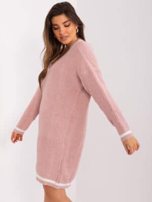 Ефирна плетена рокля с вълна – Светлорозов – 469000