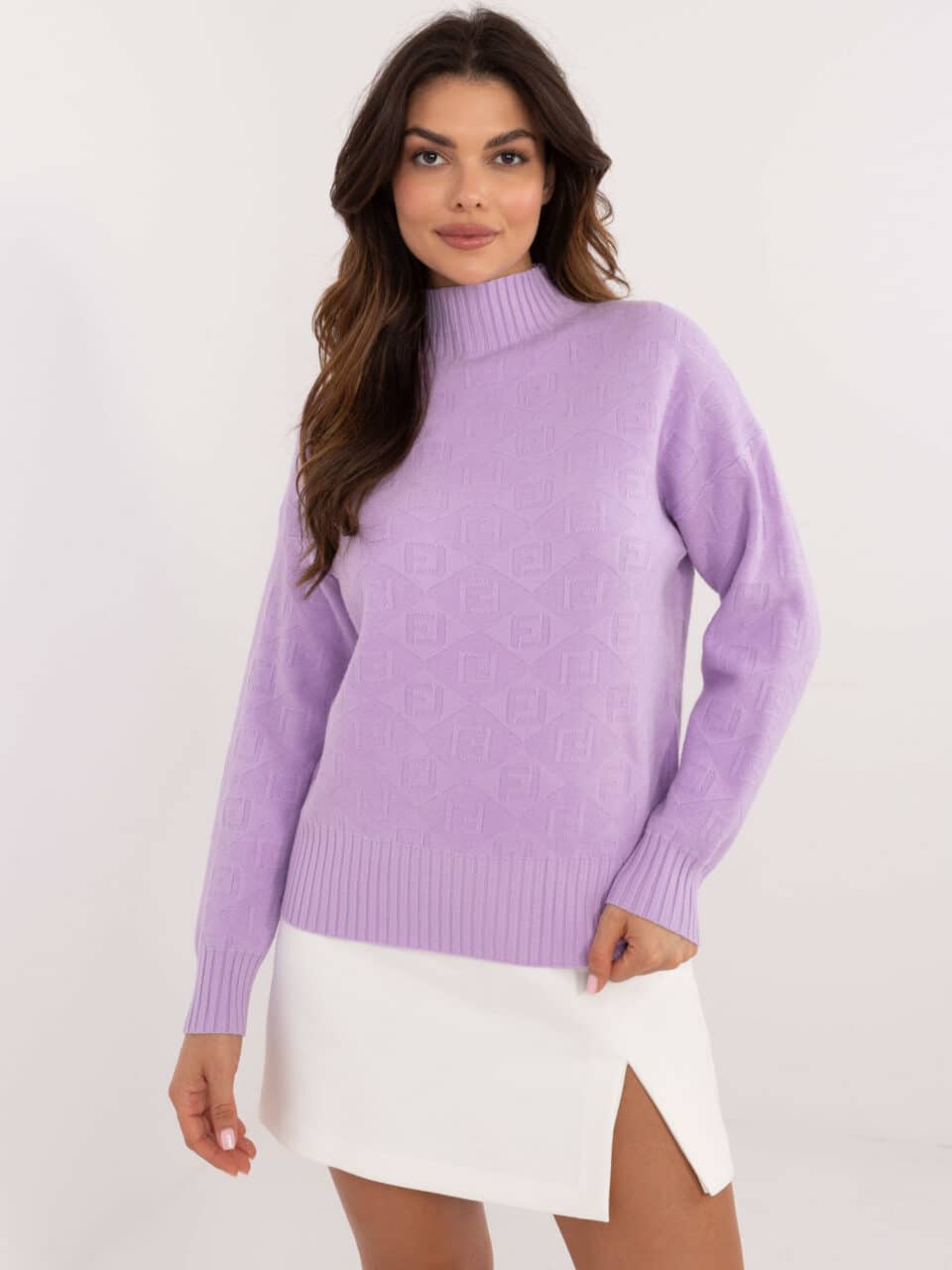 Шикозен пуловер с поло – Светлолилав – 558605