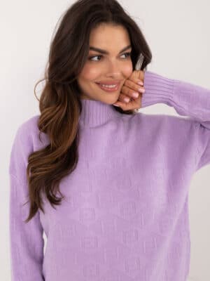 Шикозен пуловер с поло я – Светлолилав – 558605