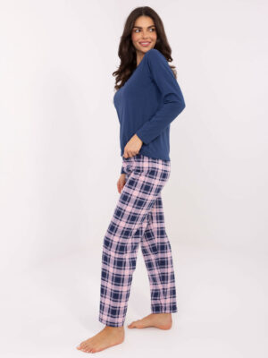 Стилна памучна пижама – Тъмносин – 74561