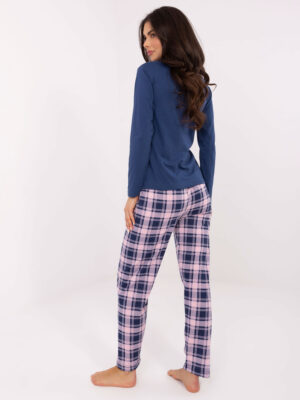 Стилна памучна пижама – Тъмносин – 74561