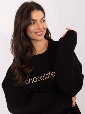 Стилна блуза с надпис – Черен – 070723