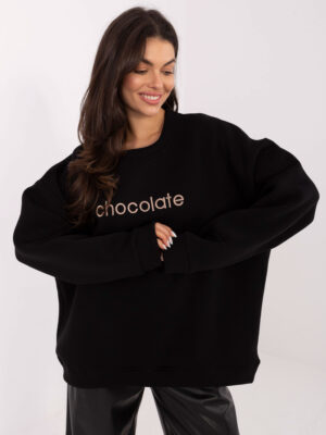 Стилна блуза с надпис – Черен – 070723