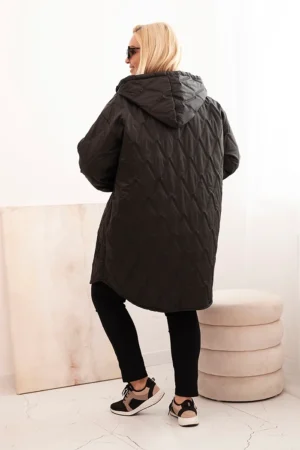 Стилно дамско яке с качулка Plus Size – Черен – 33935