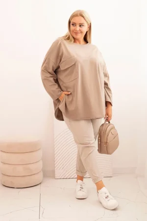 Елегантна блуза в плюс размер – Бежов – 34177