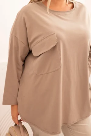 Елегантна блуза в плюс размер – Бежов – 34177