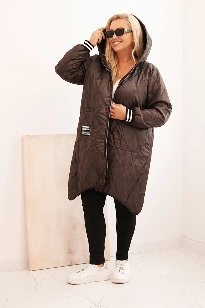 Women's Plus Size quilted jacket with a hood and sporty cuffs brown-2