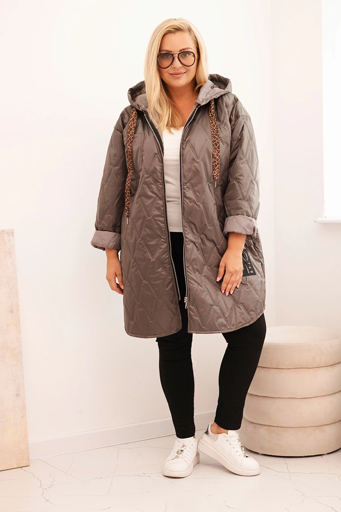 Women's Plus Size quilted jacket with a hood and the inscription HOPE cappuccino-2