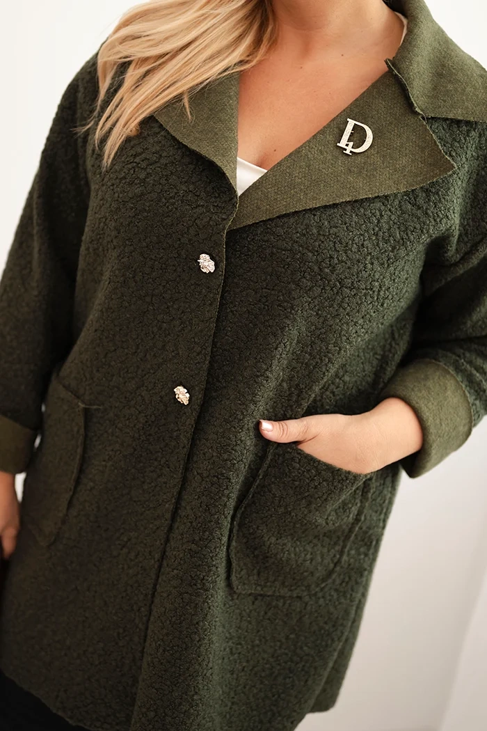 Plus Size women’s coat with wool and pockets shearling khaki-4