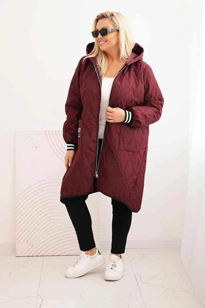 Plus Size women's quilted jacket with a hood and sporty cuffs plum-2