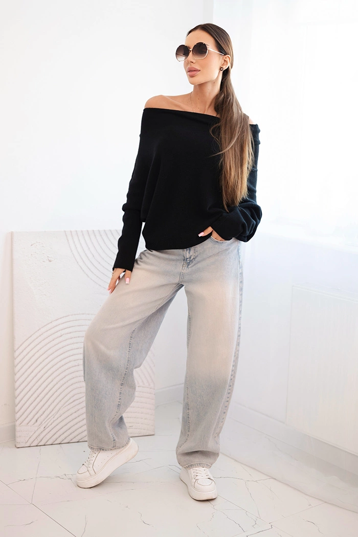 Women's asymmetrical batwing viscose sweater black-2