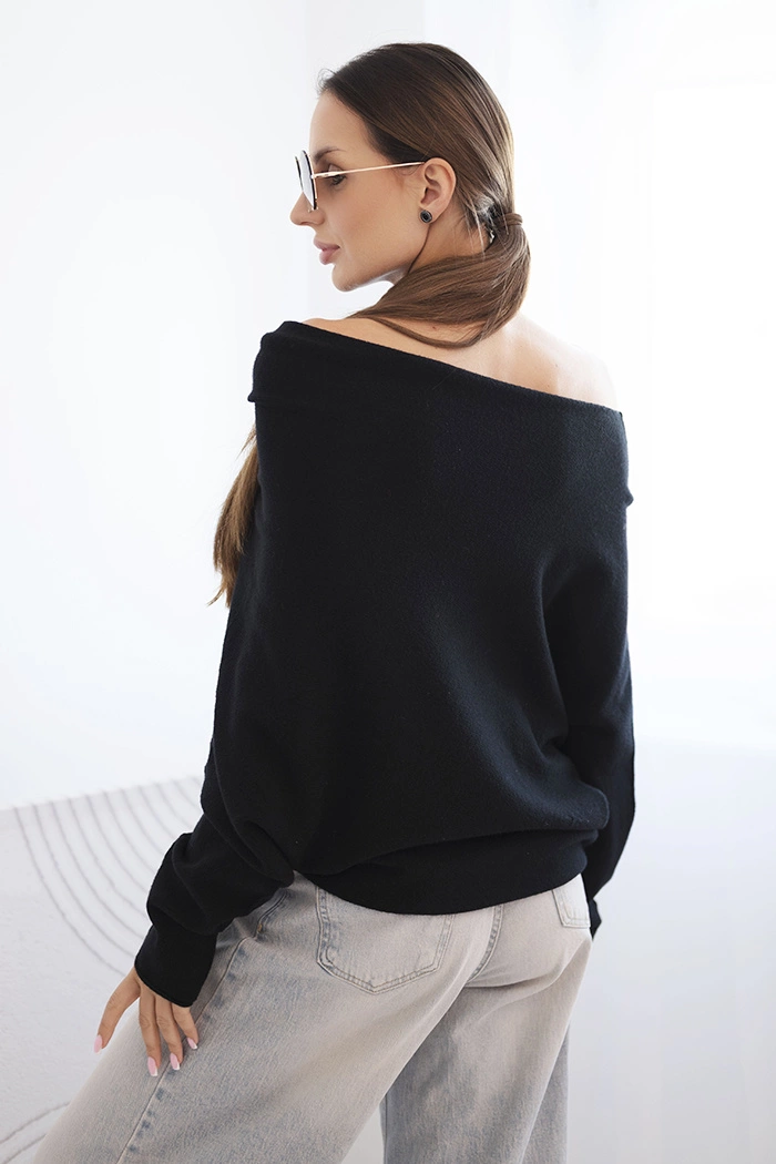 Women’s asymmetrical batwing viscose sweater black-3