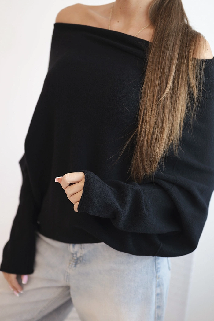 Women’s asymmetrical batwing viscose sweater black-4