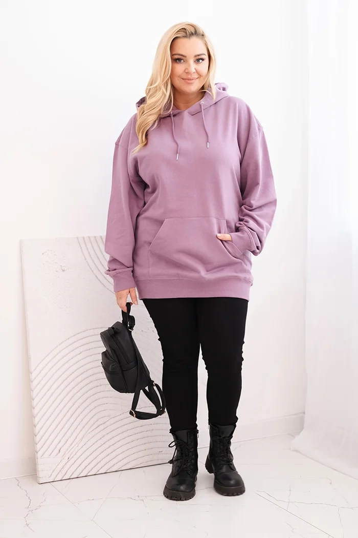 Women's plus size looped cotton hoodie with kangaroo pocket dark pink-2