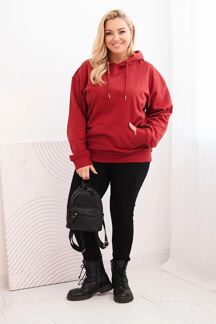 Women's Plus Size Loop Hoodie Cotton with Kangaroo Pocket burgundy-2