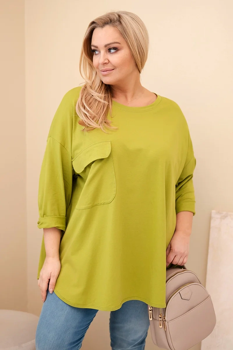 Шикозна блуза в плюс размер – Маслинено зелен – 37068